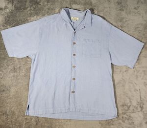 Tommy Bahama Mens XL Light Blue Herringbone 100% Silk Camp Shirt Resort Vacation